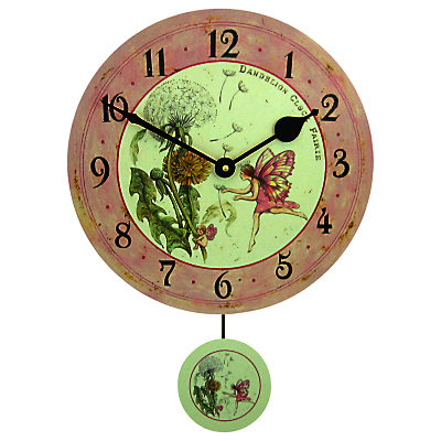 Lascelles Fairie Pendulum Wall Clock, Pink, Dia.28.5cm Lascelles Fairie Pendulum Wall Clock, Pink, Dia.28.5cm